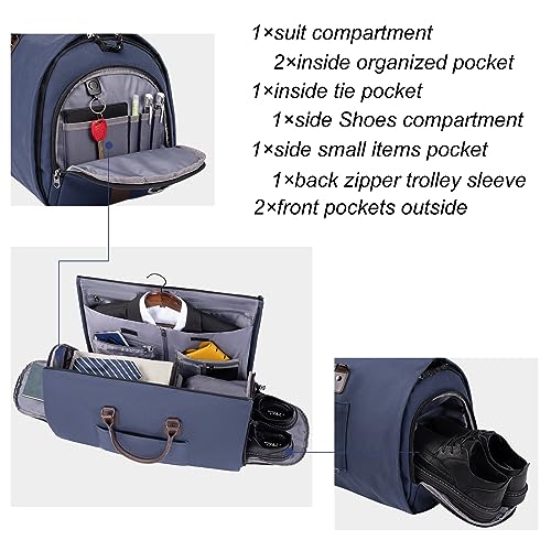 Modoker Garment Convertible Weekender Bag,Carry on Canvas Garment Duffle Bag Heavy Duty Overnight Bags for Men Women, Blue - Image 3