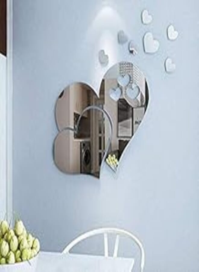 OR 23pcs Heart Shape Mirror Wall Sticker 3D Art Wall Decal Removable Mirror Wall Sticker for St. Valentine's Day Home DecorationThree-Dimensional Acrylic Mirror Wall Sticker