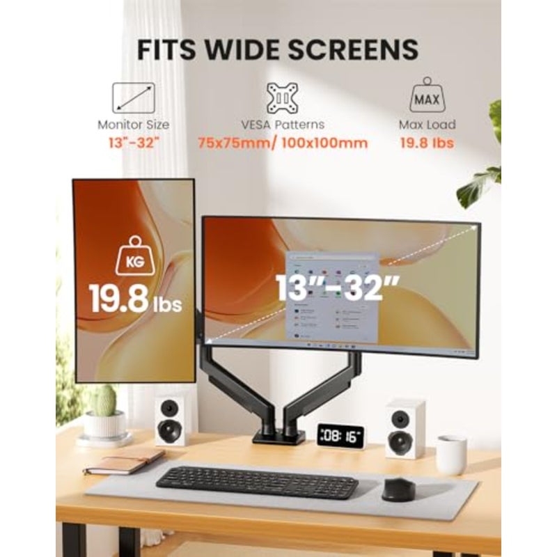 Dual Monitor Stand for office use, aluminum alloy, black, full adjustability and tool-free VESA mount - Image 2