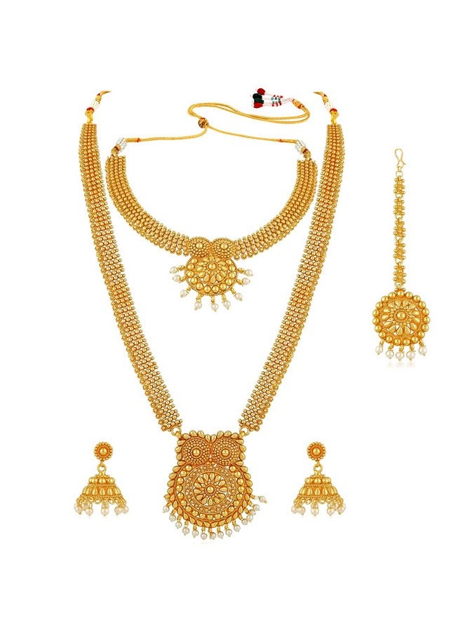 Peora Golden Indian Traditional Gold Plated Wedding Bridal Dulhan Jewellery Set Gift for Women Girls - Image 1