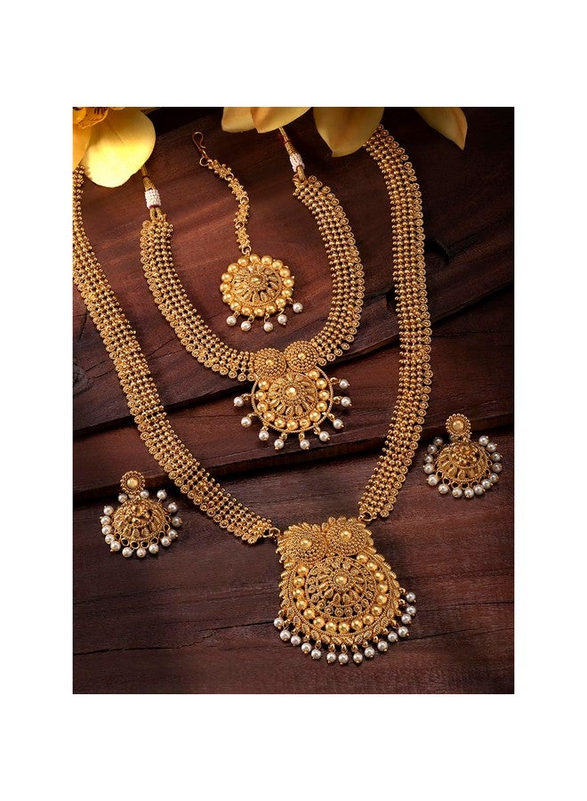 Peora Golden Indian Traditional Gold Plated Wedding Bridal Dulhan Jewellery Set Gift for Women Girls - Image 3