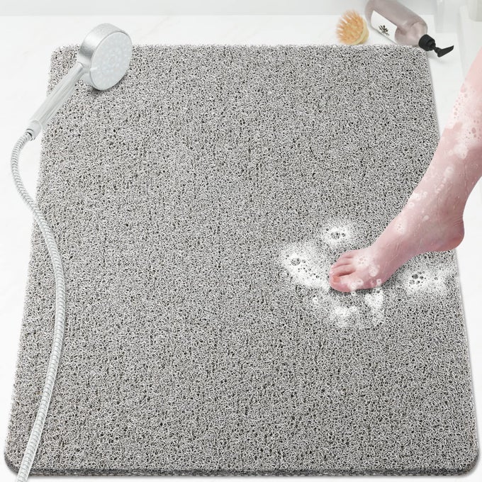 SHOWER MAT BATHTUB MAT NONSLIP32X24 INCH SOFT TUB MAT WITH DRAINPVC LOOFAH BATH MAT PHTHALATE FREE FOR TUB AND BATHROOMQUICK DRYINGGREY