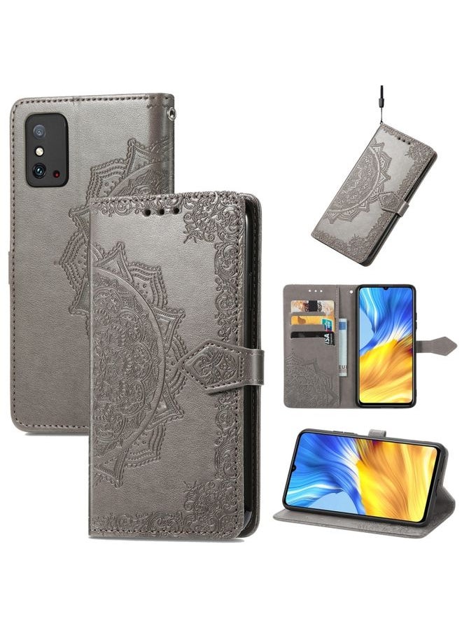 HuHa Case Cover For Honor X10 Max 5G Mandala Flower Embossed Flip Leather Phone Case Grey 