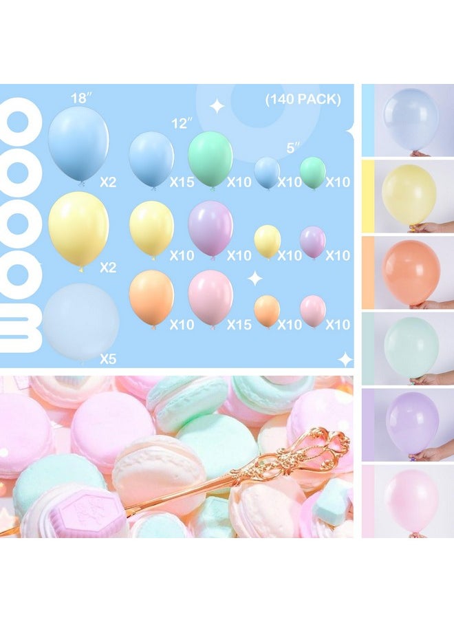 PartyWoo 140 Pcs Pastel Balloon Garland, Pack Of Pastel Colored Balloons, Balloons In Assorted Pastel Colors For Unicorn Birthday Decorations, Baby Shower Decorations, Wedding Decorations  - Image 2