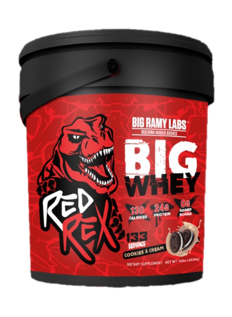 RED REX Big Whey Protein Powder - Cookies & Cream Flavor - 10lb (4.53kg) - 24 g Protein Per Serving - 133 Servings - for Muscle Growth & Recovery - Image 1