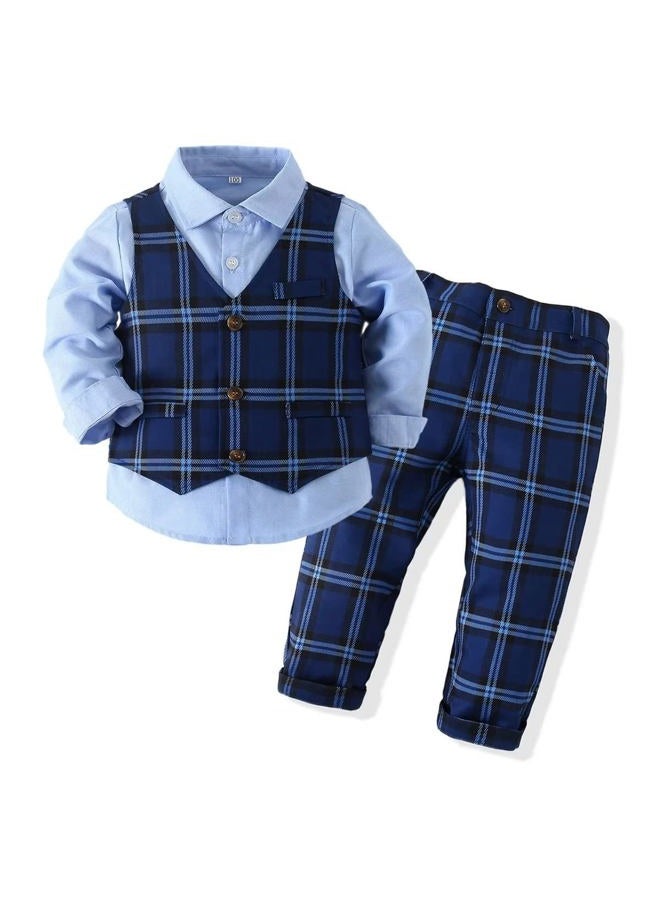 PureMilk Baby Toddler Boy Formal Gentleman Tuxedo Outfits Sets 1-5 Years, Blue, 12-18 Months - Image 1