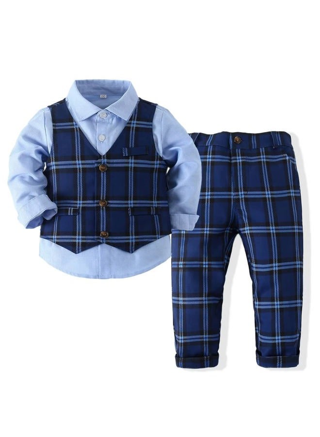 PureMilk Baby Toddler Boy Formal Gentleman Tuxedo Outfits Sets 1-5 Years, Blue, 12-18 Months - Image 2