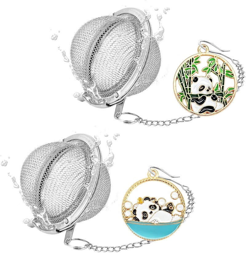 YOIYINI 2Pcs Stainless Steel Mesh Tea Infuser, 2.1 inch Tea Ball with Panda Pendant,Tea Strainer Tea Diffuser Tea Steeper for Filtering Tea,Tea Infusers for Loose Tea (Panda, 2PC) - Image 1