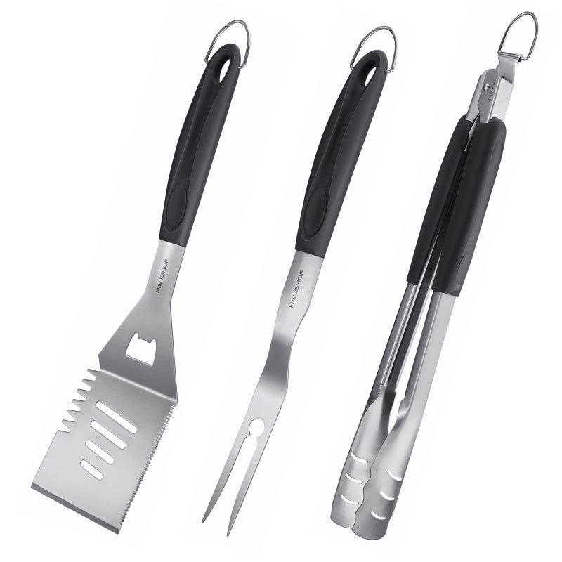 HAUSHOF Large Grill Accessories Heavy Duty BBQ Set Gifts for MenWomen Premium Stainless Steel Spatula Fork Tongs Barbecue Utensils Tool Kit Gift for Grilling Lover Outdoor