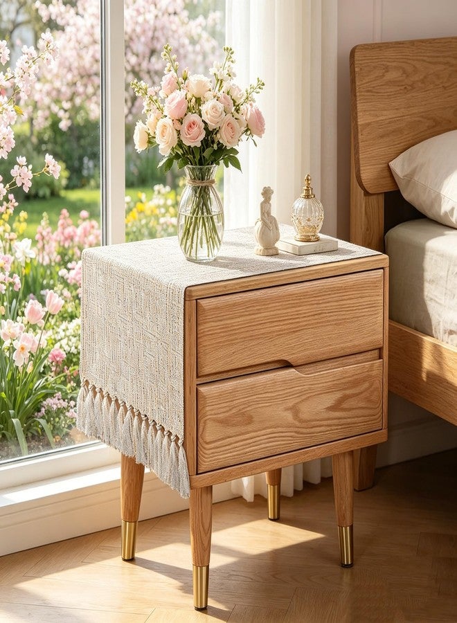 yuboo Boho Dresser Runner for Bedroom 36 Inch, Short Table Runner with Tassels, Small Farmhouse Dresser Top Cover for Nightstand, End Table, Coffee Table, Rustic Beige Bedroom Decor - Image 1