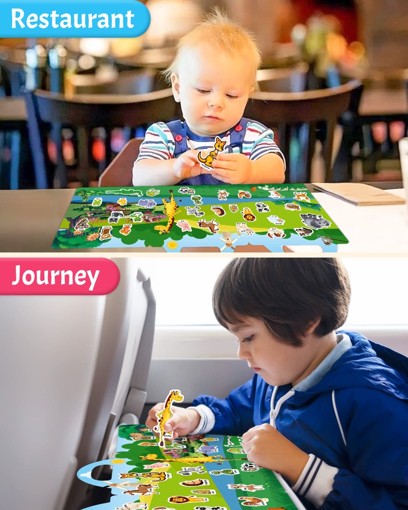 Benresive Reusable Sticker Book for Toddlers 2-4 Years, Fun Travel Stickers for Kids, Waterproof Sticker Books for Toddlers 1-3, Crafts Activities for Todddlers 1-3 2-4 3-5 - Animals Zoo - Image 3