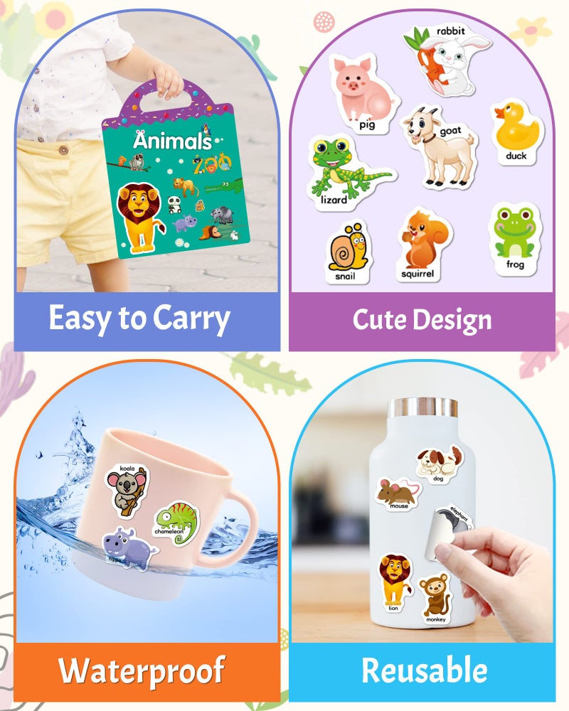 Benresive Reusable Sticker Book for Toddlers 2-4 Years, Fun Travel Stickers for Kids, Waterproof Sticker Books for Toddlers 1-3, Crafts Activities for Todddlers 1-3 2-4 3-5 - Animals Zoo - Image 5