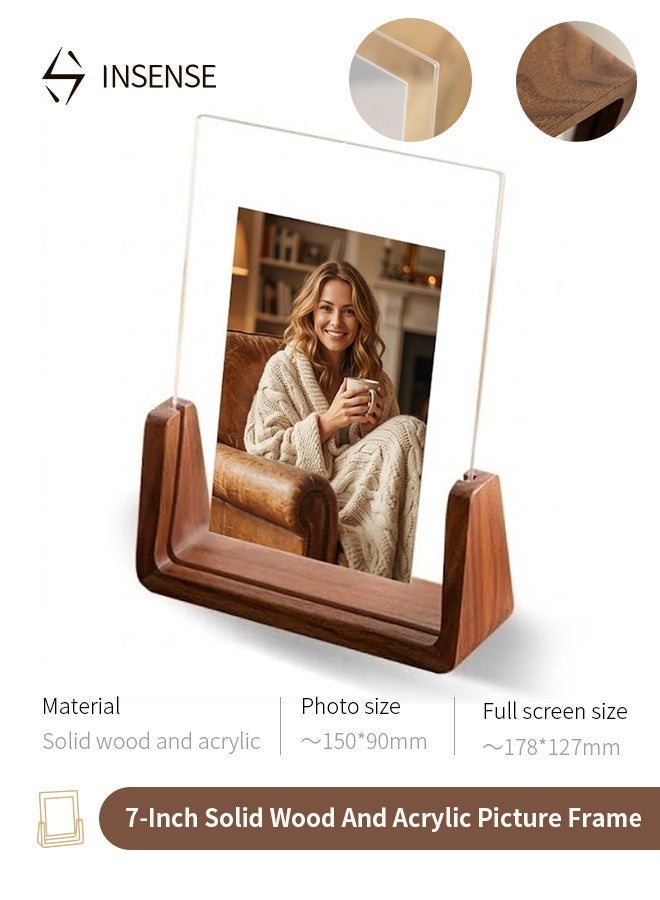 بالمعنى براويز صور خشبية ريفية - إطار صور بقاعدة من خشب الجوز وغطاء أكريليك (5×7 بوصة) - Image 1