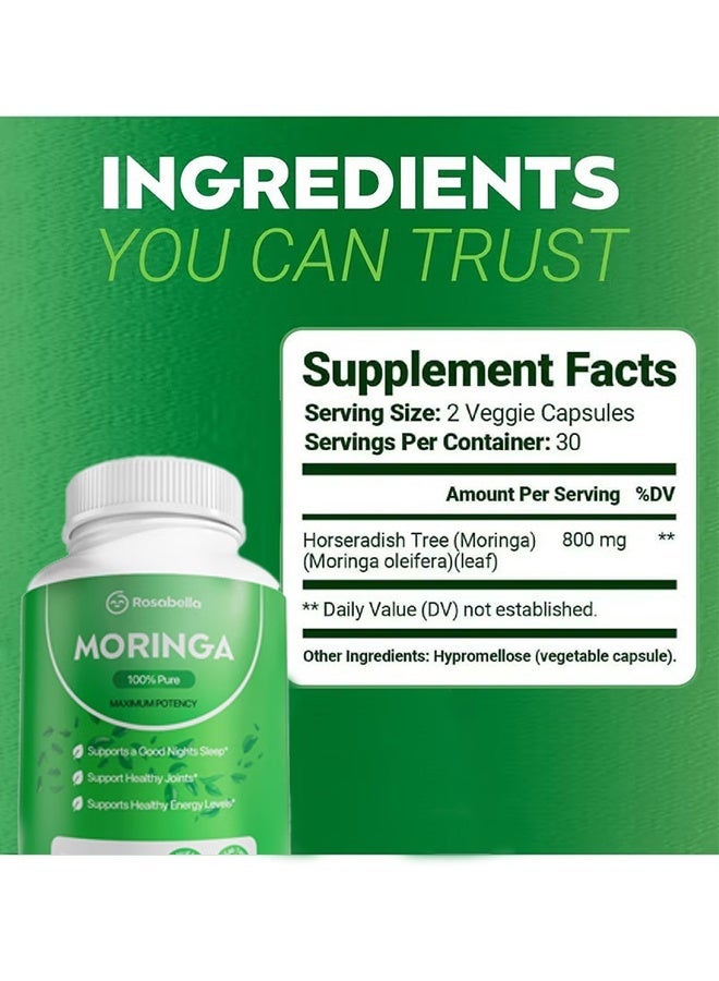 روزابيلا كبسولات مورينغا - مسحوق مورينغا النقي ، يدعم الطاقة الجلد المناعي وصحة الأمعاء ، غنية بمضادات الأكسدة ، الفيتامينات الأساسية والأحماض الأمينية ، مكملات الغذاء الفائقة الخضراء الطبيعية - 60 كبسولة - Image 5