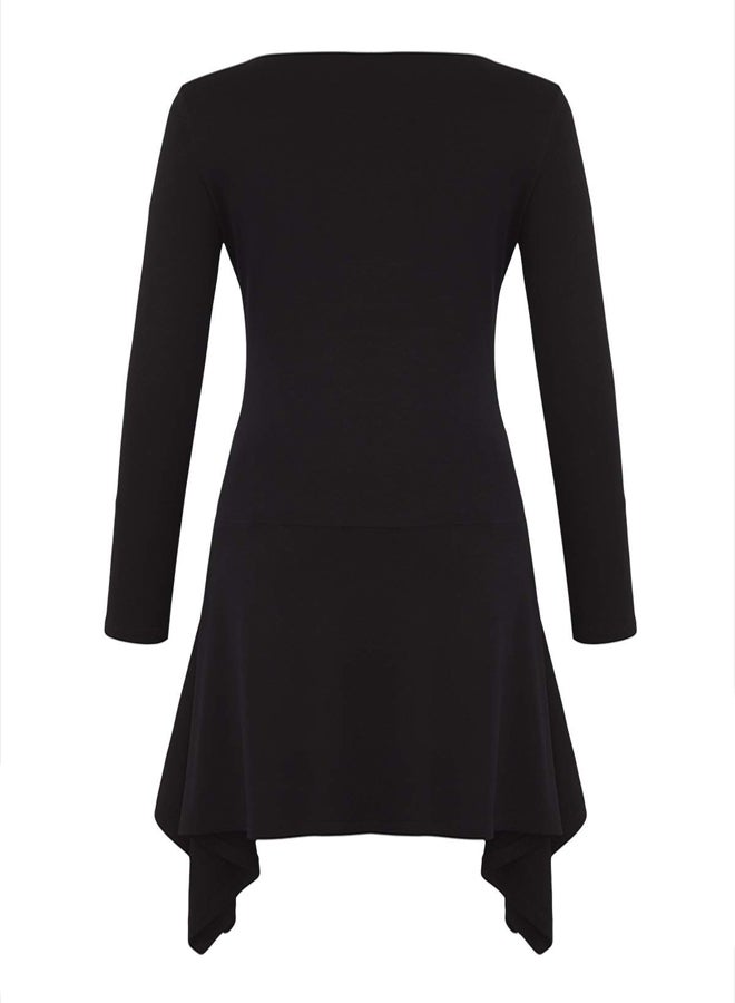 trendyol Black Asymmetrical Ruffle Flexible Straight Short / Mini Knitted Dress with Viscose Content - Image 5