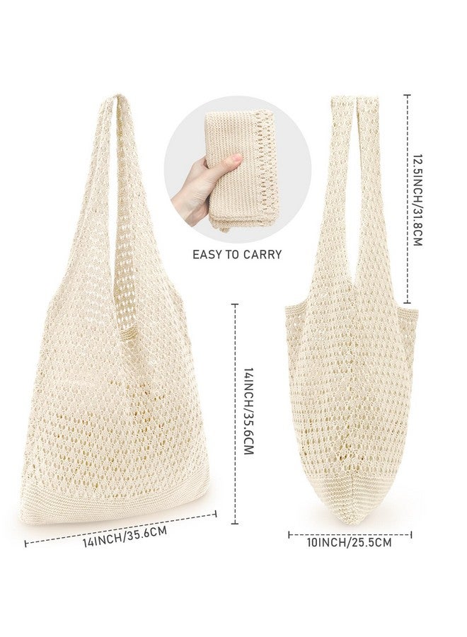 hatisan Crochet Bags for Women Summer Beach Tote Bag Aesthetic Tote Bag Hippie Bag Knit Bag (Beige) - Image 2