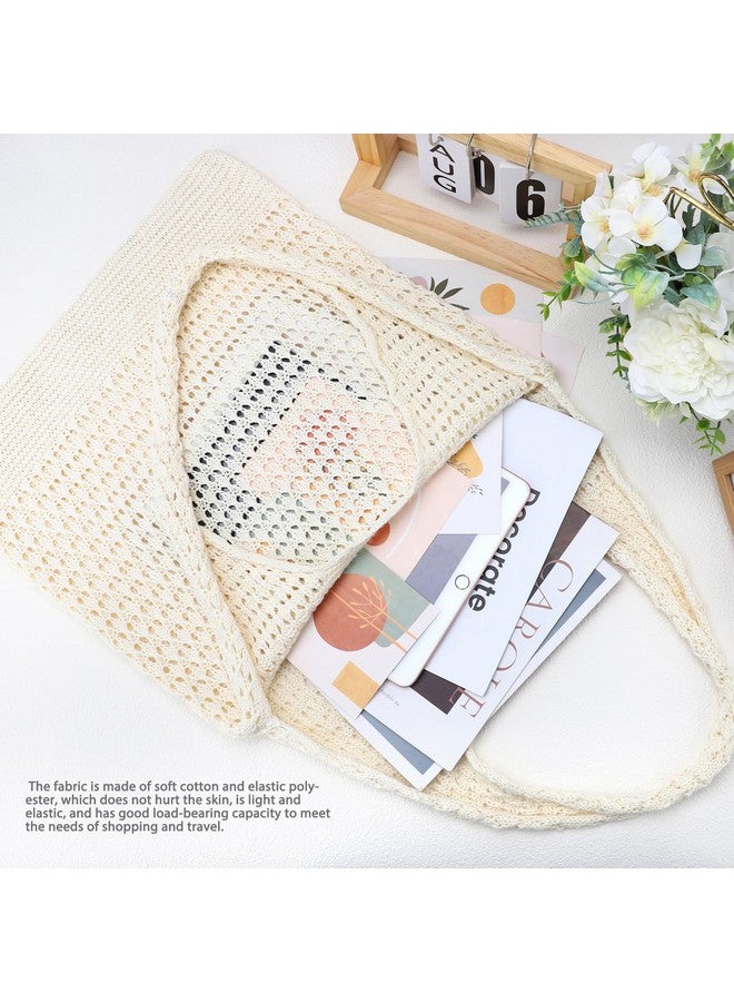 hatisan Crochet Bags for Women Summer Beach Tote Bag Aesthetic Tote Bag Hippie Bag Knit Bag (Beige) - Image 3