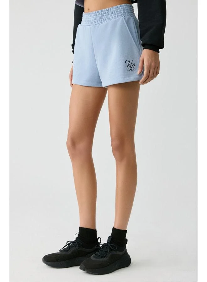 Urban Beat  VANLOO Women’s Elastic Waist Pocketed Panel Print Relaxed Light Blue Shorts for Women | Best Price UAE