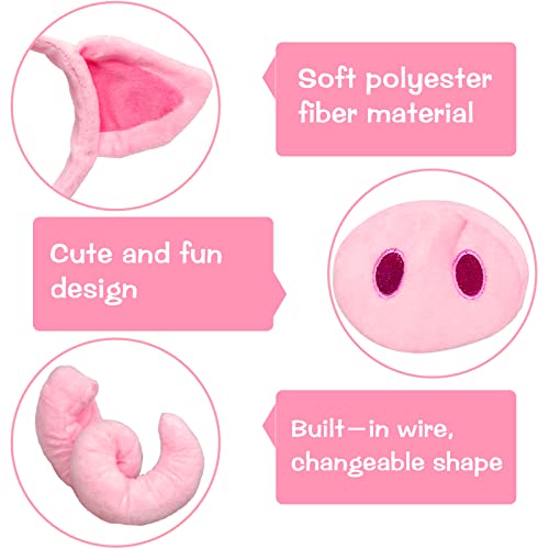 Bvrbaory Pig Costume Set,Pig Ears Headband,Tail,Nose,Bow Tie,Animal Fancy Costume Accessories,Pink Pig Cosplay Set for Kids Christmas,Dress up Party - Image 3