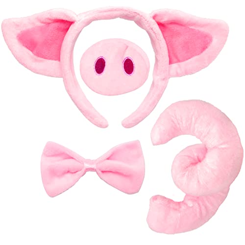 Bvrbaory Pig Costume Set,Pig Ears Headband,Tail,Nose,Bow Tie,Animal Fancy Costume Accessories,Pink Pig Cosplay Set for Kids Christmas,Dress up Party - Image 1