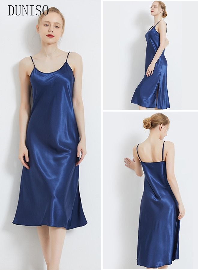 DUNISO Women's Sleeveless Silk Nightgown Camisole Sleep Dress Built in Bra Removable Pads Nightwear Softable Round Neck Pajama Dress For Ladies - Image 1