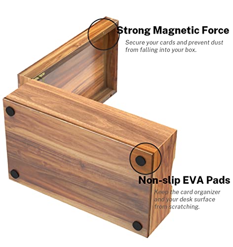 Neando 5x8 Index Card Organizer with Lid – Extra Large Acacia Wood Storage Box with 4 Compartments, 20 Blank Tabs, Holds 600 Cards – File Box for Recipes, Projects, School Notes & Office Organization - Image 3