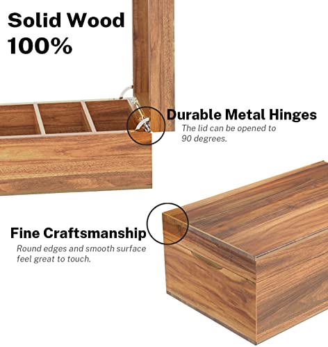Neando 5x8 Index Card Organizer with Lid – Extra Large Acacia Wood Storage Box with 4 Compartments, 20 Blank Tabs, Holds 600 Cards – File Box for Recipes, Projects, School Notes & Office Organization - Image 2