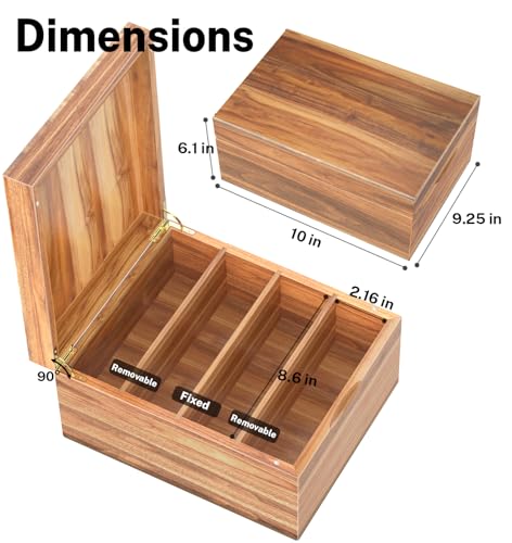Neando 5x8 Index Card Organizer with Lid – Extra Large Acacia Wood Storage Box with 4 Compartments, 20 Blank Tabs, Holds 600 Cards – File Box for Recipes, Projects, School Notes & Office Organization - Image 4