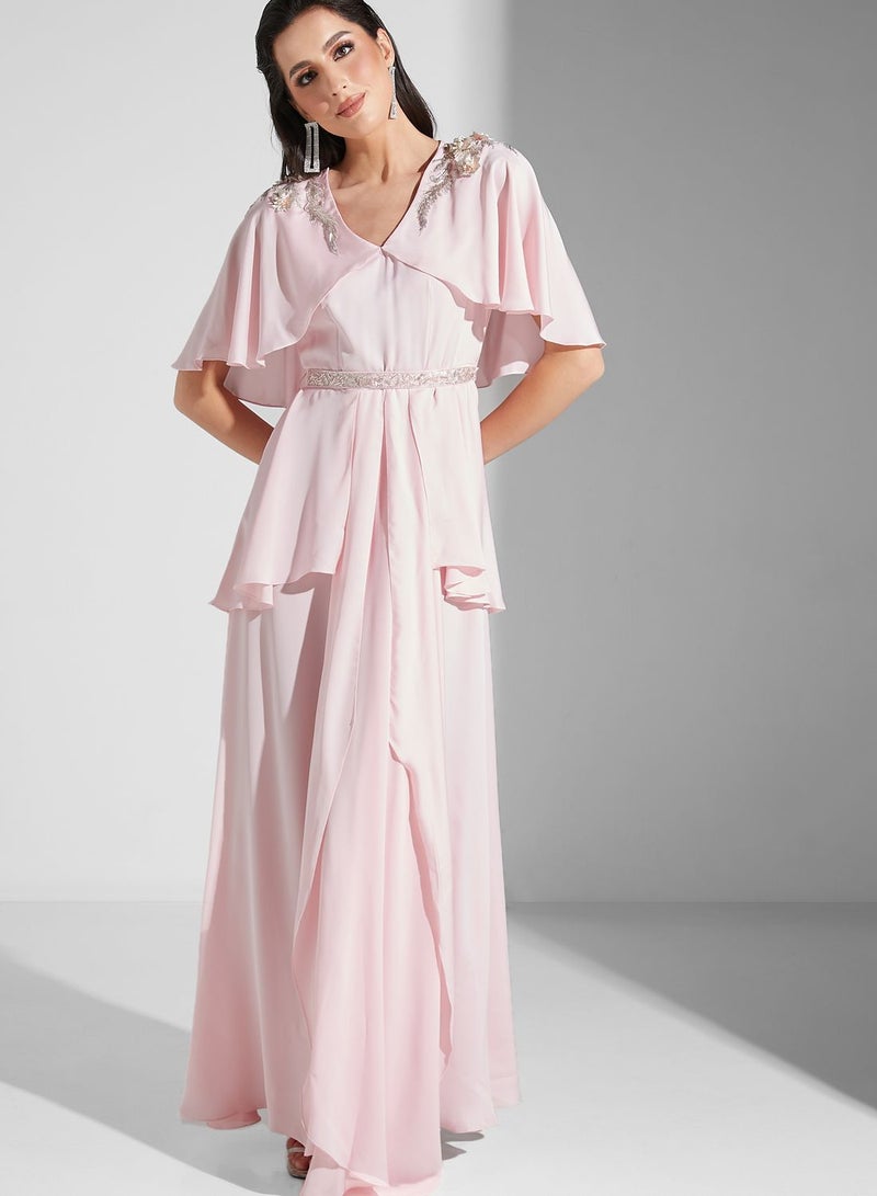 Elegance Embellished Cape Maxi Dress  - Image 4