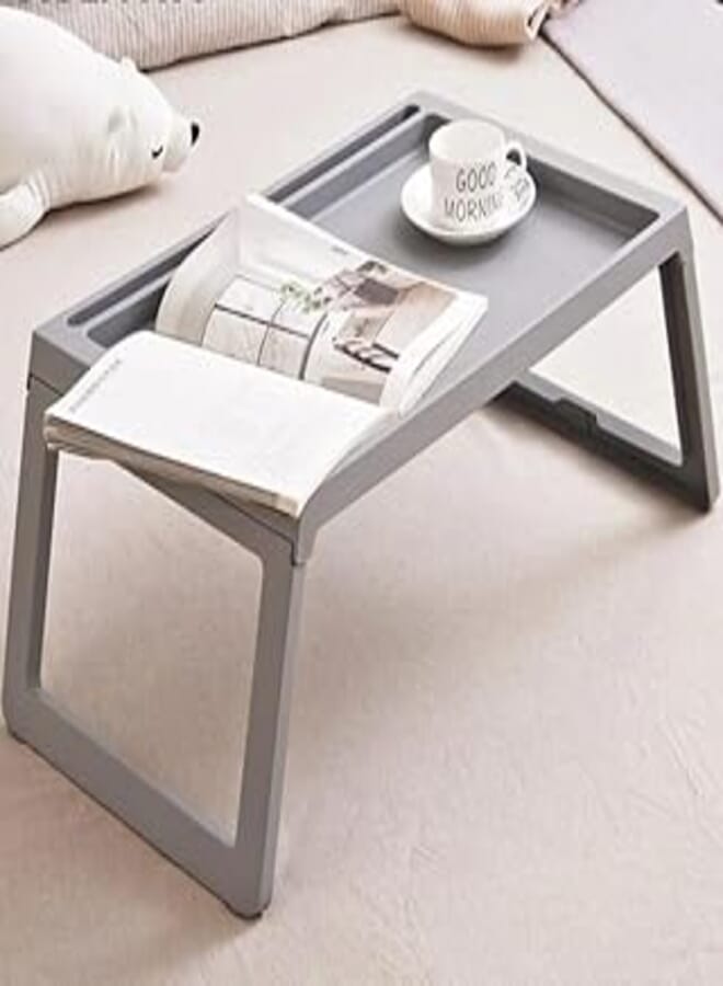 Breakfast Table, Small Bed Table, Foldable Sub-Food Rack, Lazy Desk for Girls Bedroom, Student Dormitory Study Laptop Table (Grey)