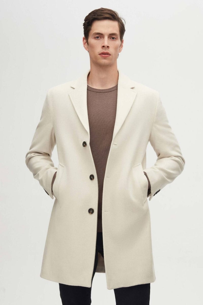 D'S DAMAT Ds Damat Regular Fit Ecru Mono Collar Cashmere Coat 5HF08ORT10000  - Image 2