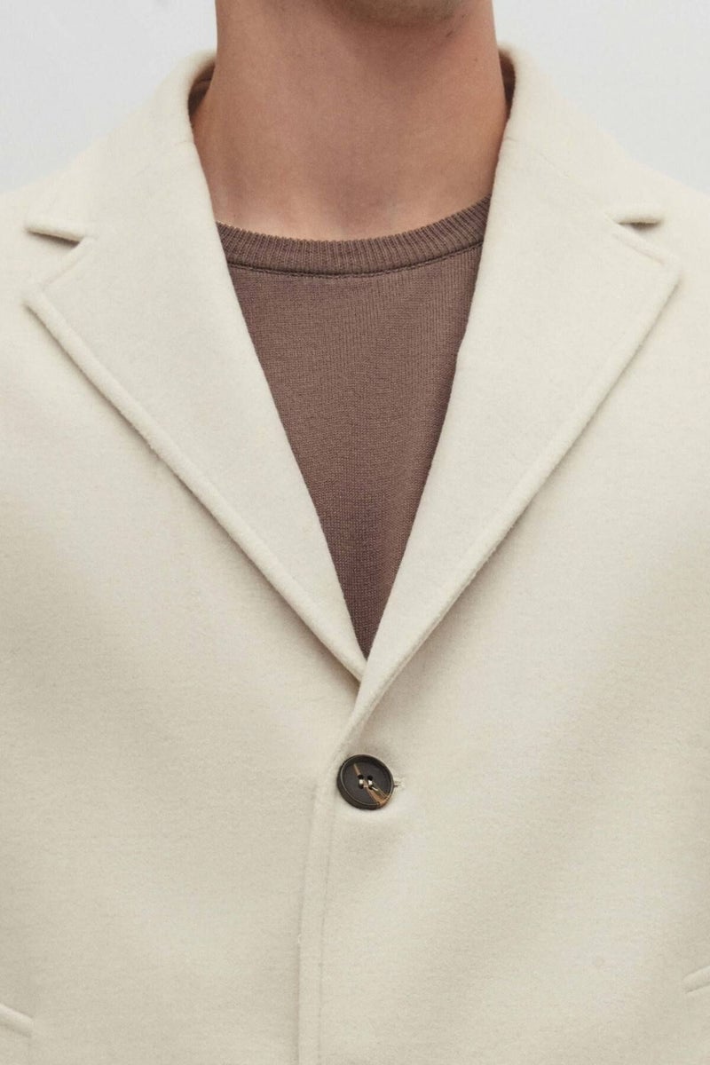 D'S DAMAT Ds Damat Regular Fit Ecru Mono Collar Cashmere Coat 5HF08ORT10000  - Image 4