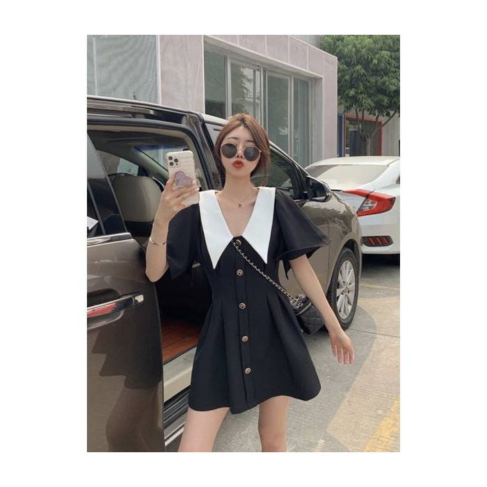 2024 Spring Summer Plus Size Black Doll Collar Dress Black 