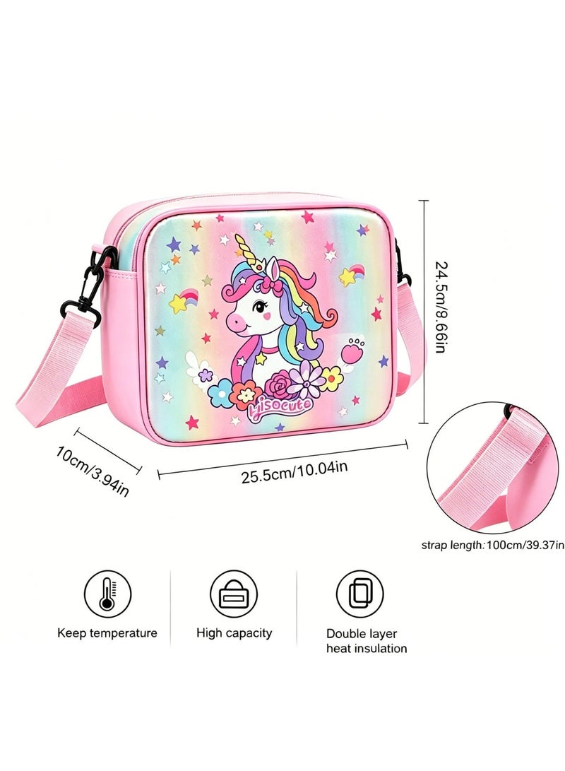 Hisocute Kids Lunch Bag - Insulated Lunch Bag for Girls, Durable Water-Resistant Fabric, Zippered Pockets, Water Bottle Holder, Snack Bag, Pink - Image 3