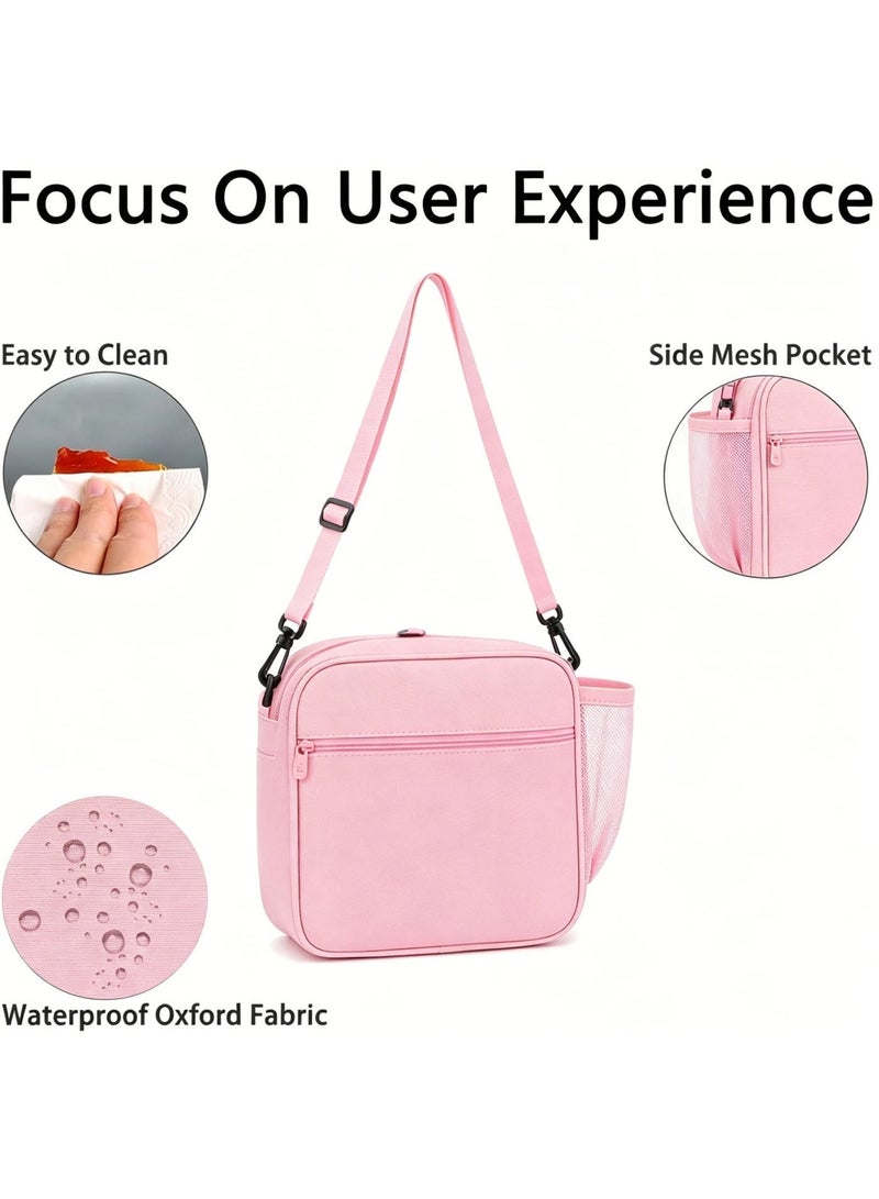Hisocute Kids Lunch Bag - Insulated Lunch Bag for Girls, Durable Water-Resistant Fabric, Zippered Pockets, Water Bottle Holder, Snack Bag, Pink - Image 4