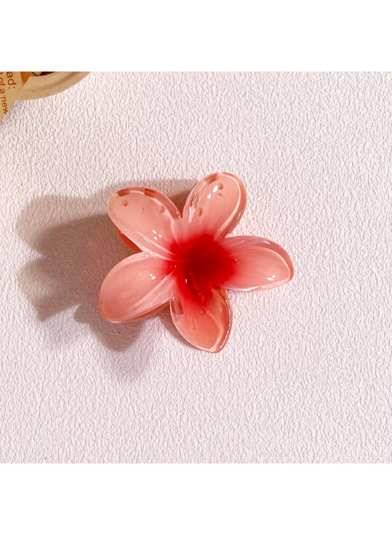 Hawaiian Flower Hair Clip Set – 3 Pieces (1 Large & 2 Small) Acrylic Design with Soft Red Touch - Image 3