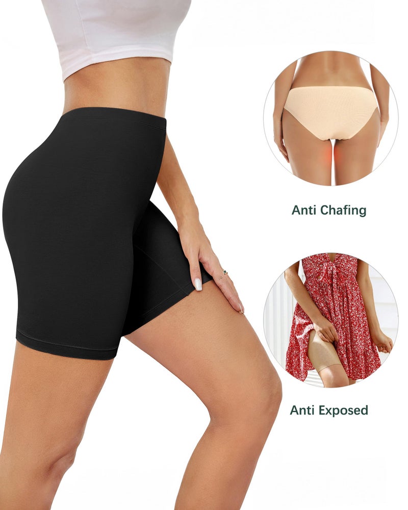 voenxe Women Cotton Boy Shorts Underwear,Lady Boxer Brief,High Waist Anti Chafe Short for Under Dress,Soft Biker Panty 4Pack Black - Image 4