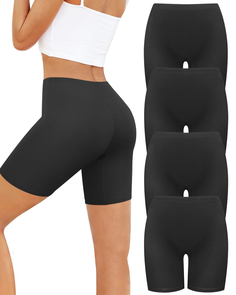 voenxe Women Cotton Boy Shorts Underwear,Lady Boxer Brief,High Waist Anti Chafe Short for Under Dress,Soft Biker Panty 4Pack Black - Image 1