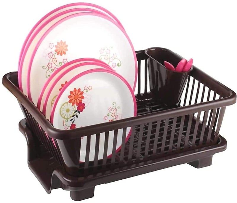 MX TAB Large 3 in 1 Large Durable Plastic Kitchen Sink Dish Rack Drainer Drying Rack Washing Basket with Tray for Kitchen Dish Rack Organizers Utensils Tools Cutlery Multi Color - Image 1