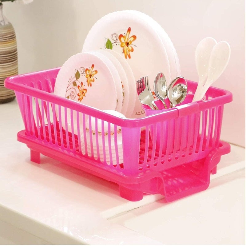 MX TAB Large 3 in 1 Large Durable Plastic Kitchen Sink Dish Rack Drainer Drying Rack Washing Basket with Tray for Kitchen Dish Rack Organizers Utensils Tools Cutlery Multi Color - Image 3