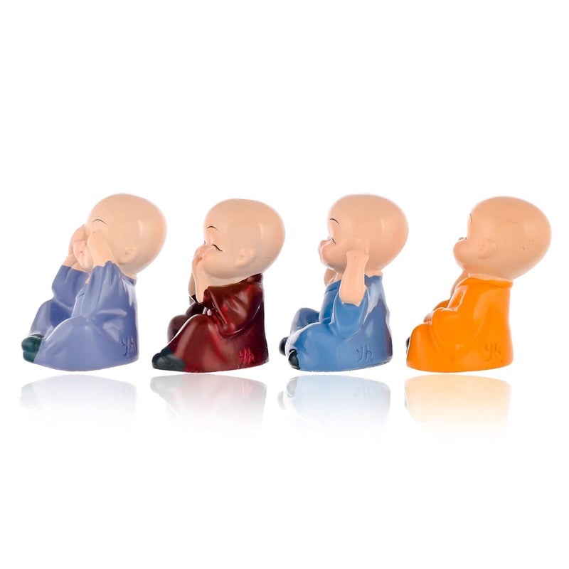 PIEPOT l Monk Statue for Home Decor Living Home Office Table TopStaircase Wall Decoration Item Polyresin Buddha Monk for Show Cases in Chidren Roomcar Dashboard Multicolour Set of 4 - Image 3