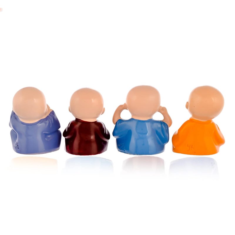 PIEPOT l Monk Statue for Home Decor Living Home Office Table TopStaircase Wall Decoration Item Polyresin Buddha Monk for Show Cases in Chidren Roomcar Dashboard Multicolour Set of 4 - Image 4