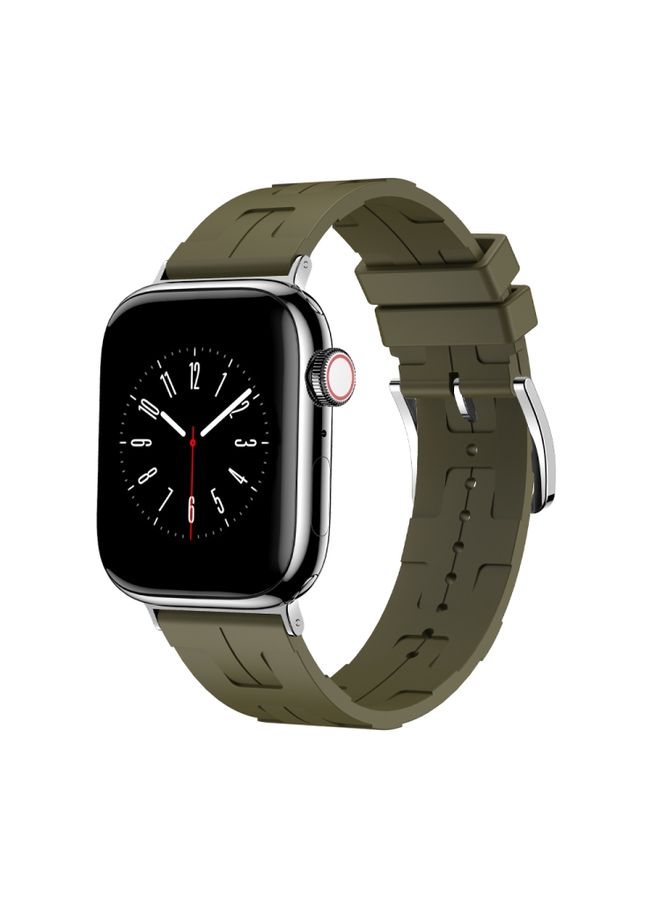 Beauenty Replacement Strap For Apple Watch Ultra 49mm H Texture Soft Silicone Buckle Watch Band Army Green