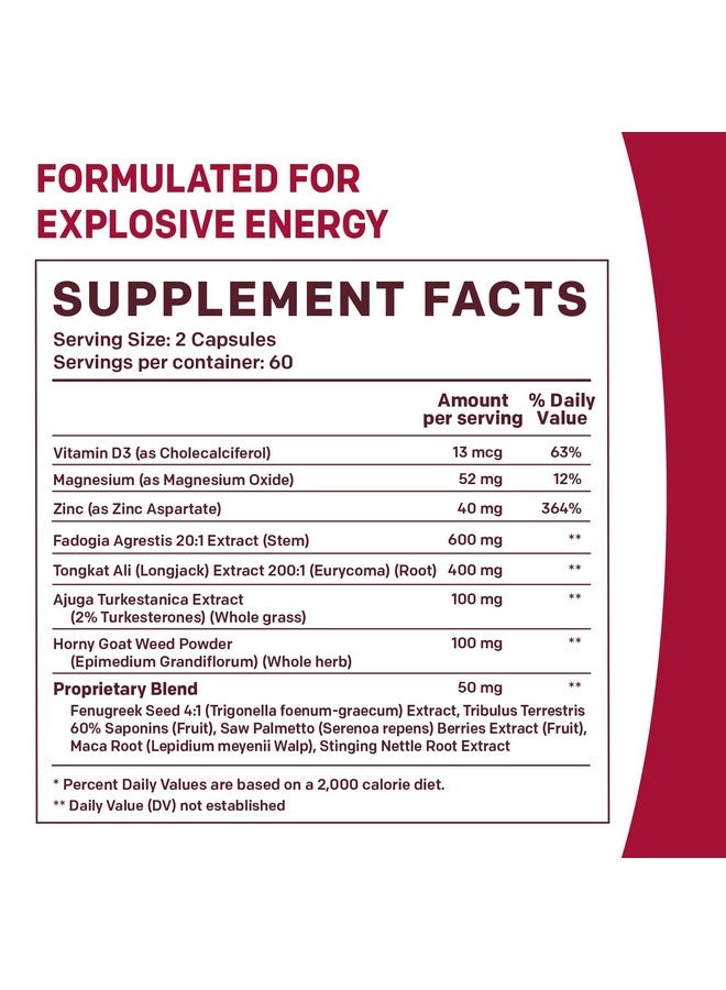 PrimeMD PrimeMD 12-in-1 Fadogia Agrestis and Tongkat Ali for Men - Testosterone Supplement for Men with Turkesterone - Men's Health Supplement for Overall Well-Being with 1342mg Per Serving (120 Capsules) - Image 2