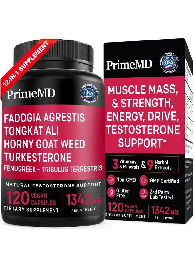 PrimeMD PrimeMD 12-in-1 Fadogia Agrestis and Tongkat Ali for Men - Testosterone Supplement for Men with Turkesterone - Men's Health Supplement for Overall Well-Being with 1342mg Per Serving (120 Capsules) - Image 1