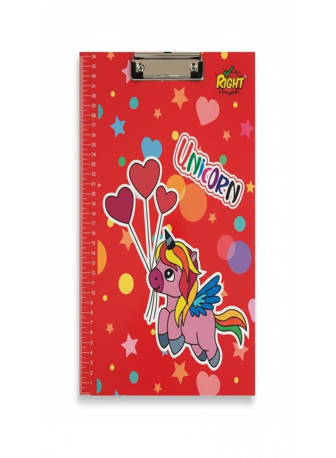 Right Unicorn A4 Kids Clipboard with Built-in Scale - Cute Red Unicorn Design Writing Pad | Strong Clip Board for Exams, Homework & School Projects | Durable Clipboard for Girls (Red) - Image 1