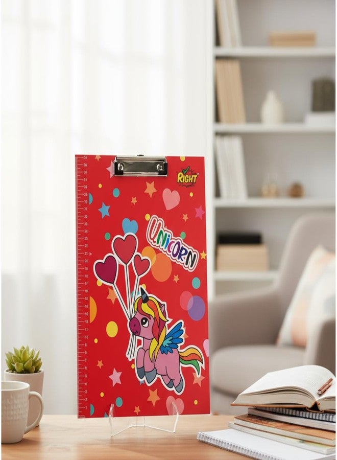 Right Unicorn A4 Kids Clipboard with Built-in Scale - Cute Red Unicorn Design Writing Pad | Strong Clip Board for Exams, Homework & School Projects | Durable Clipboard for Girls (Red) - Image 5