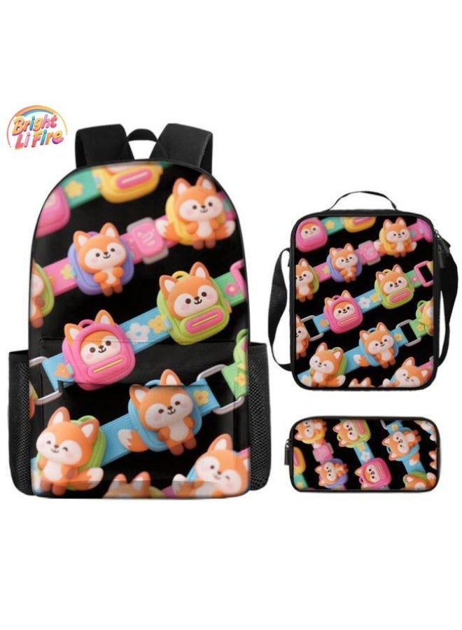 Bright Li Fire Unlock the fashion style of children's fun! Three-piece bag set, cartoon elements make children and teenagers super stylish (students, children, friends outings, mountain climbing, schooling, etc. are available) - 19 - Image 1