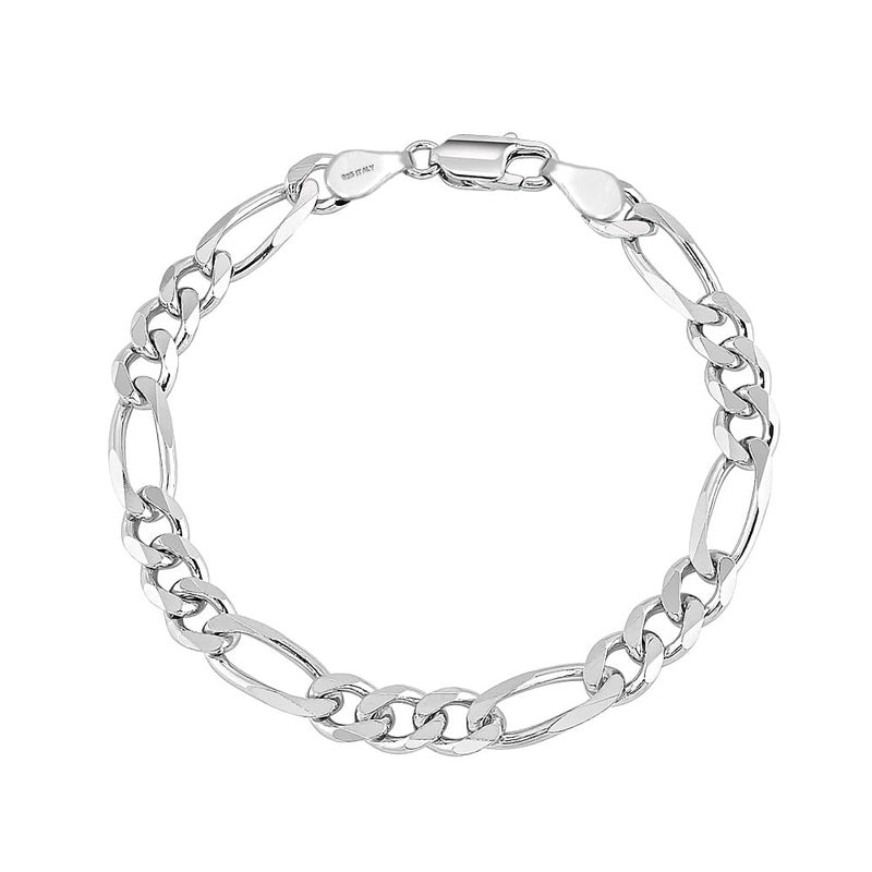 LeCalla Solid 925 Sterling Silver Italian 5 MM Diamond-Cut Figaro Chain Bracelet for Men 8.5 Inches - Image 1