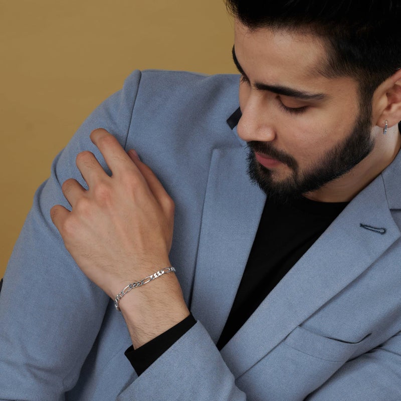 LeCalla Solid 925 Sterling Silver Italian 5 MM Diamond-Cut Figaro Chain Bracelet for Men 8.5 Inches - Image 4